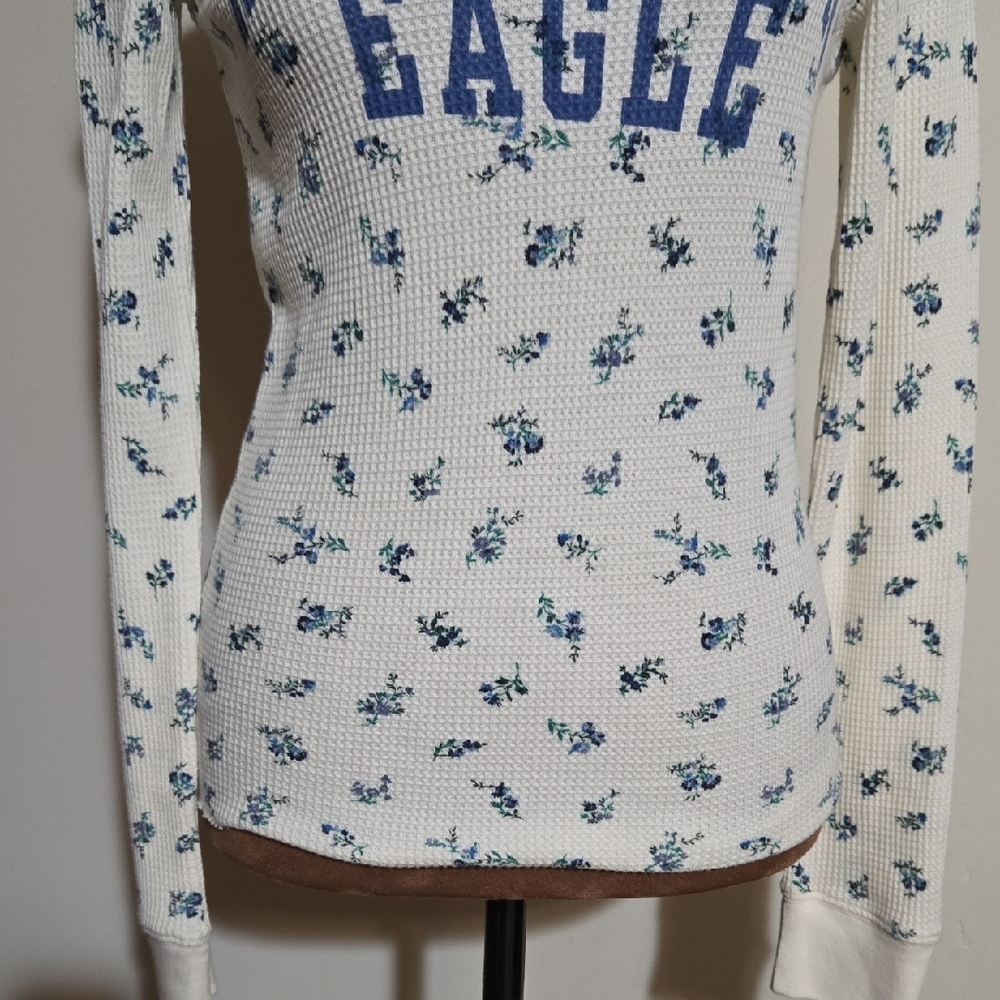 T21 NWT American Eagle Outfitters Floral Long Sleeve Waffle Thermal Top Sz XS - Picture 4 of 10